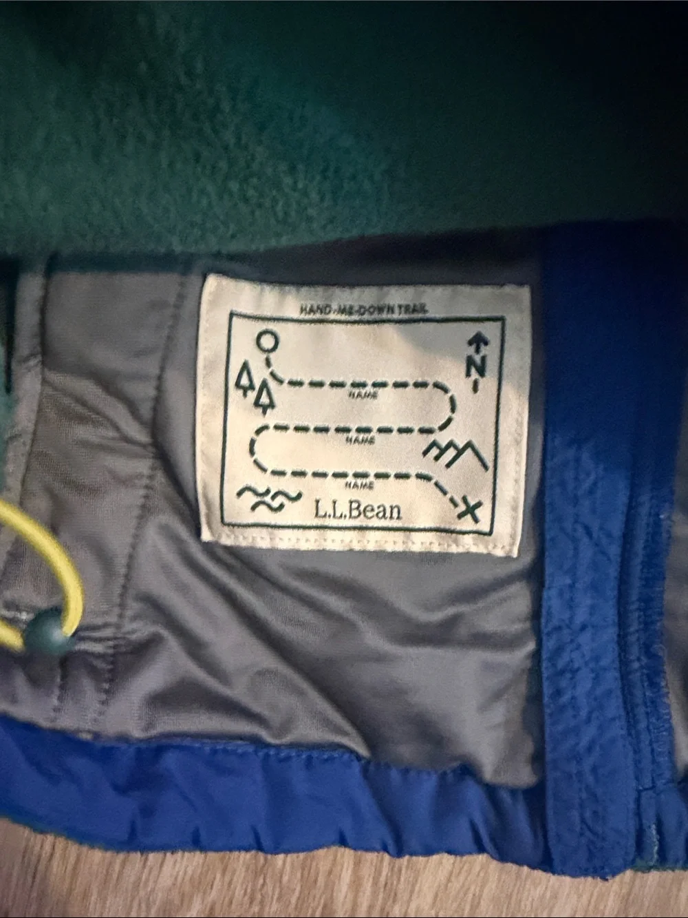 L.L. Bean Kids Quilted Puffer-Panel Fleece Jacket in Forest Green & Navy